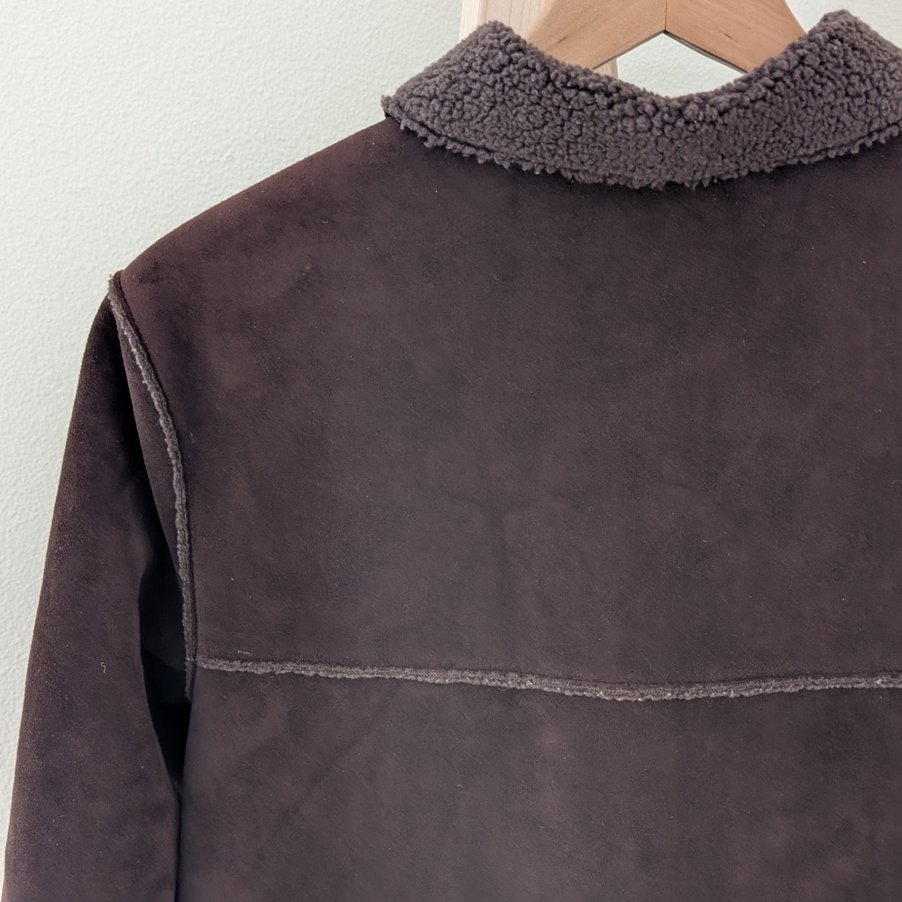Vintage Dark Brown Shearling-Trim Trench Coat - Picture 6 of 8